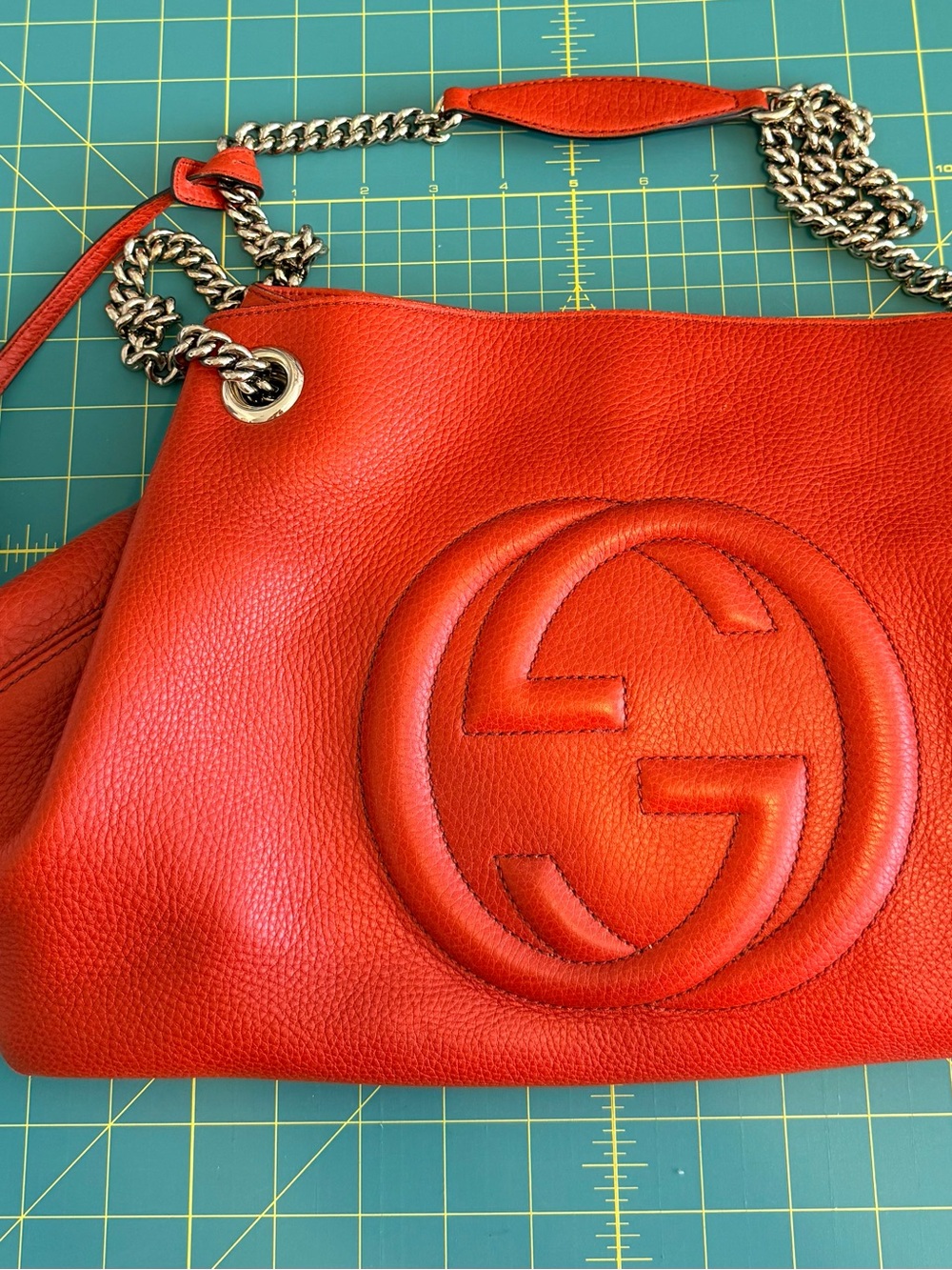 Gucci Orange-Red Calfskin Large Shoulder Bag with SoHo Chain